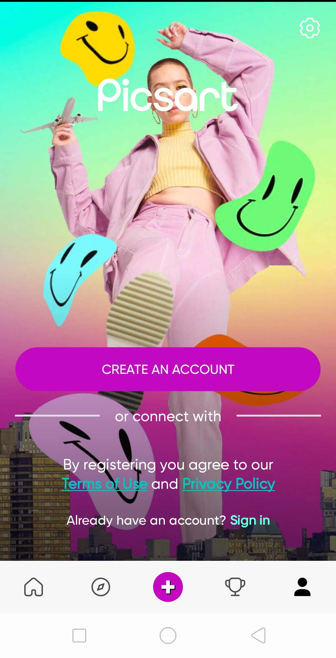 Creating account to the Picsart 
