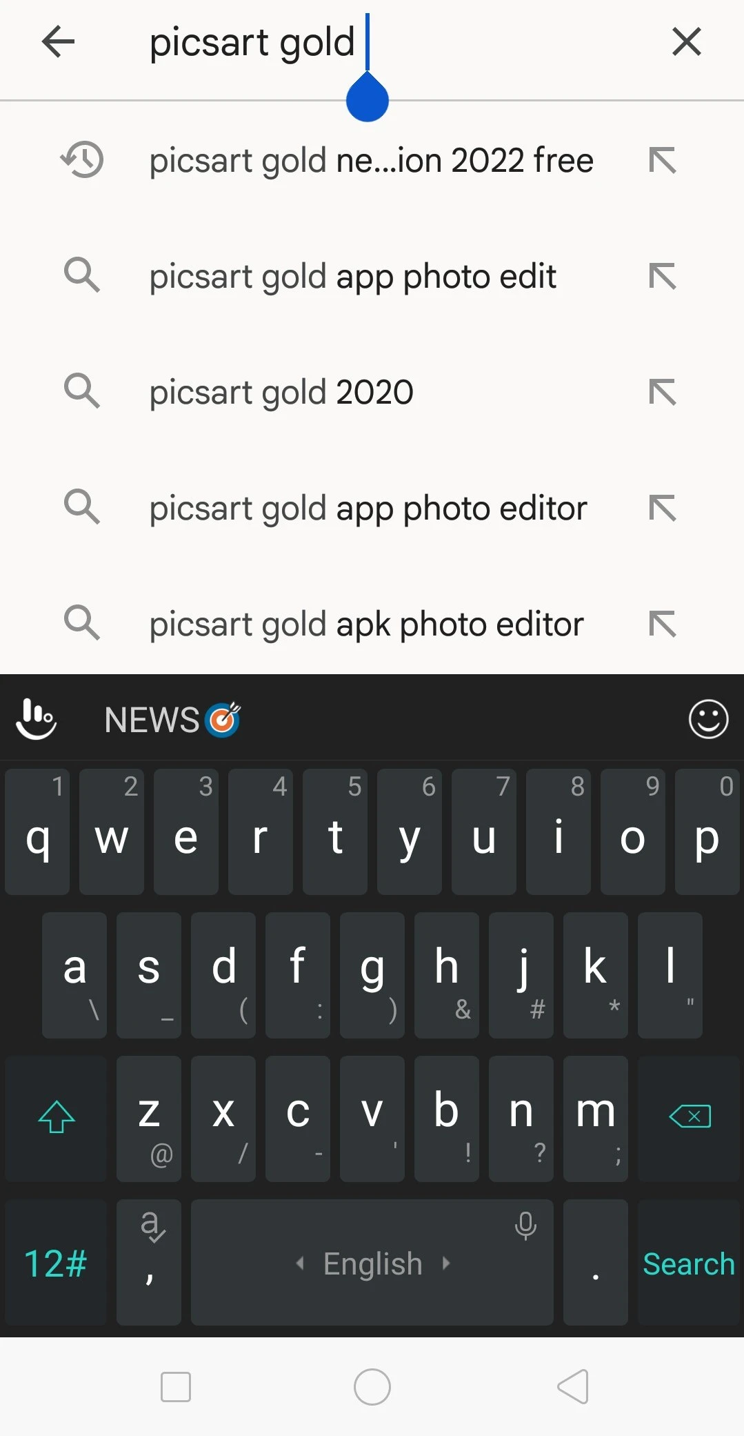 Searching Picsart Gold 