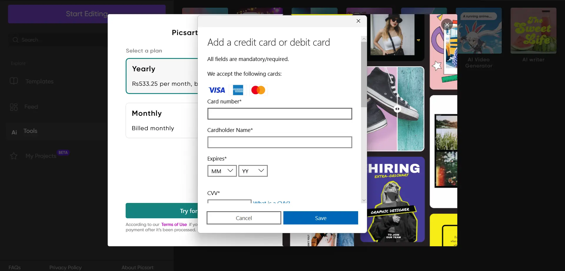 Payment method of subscription on Pc 