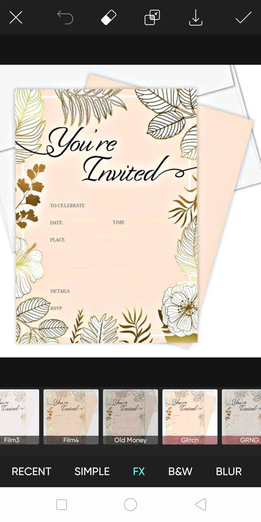 Invitation card design in Picsart app